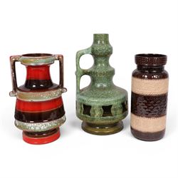 Two West German fat lava vases, together with a lamp base, largest H50cm