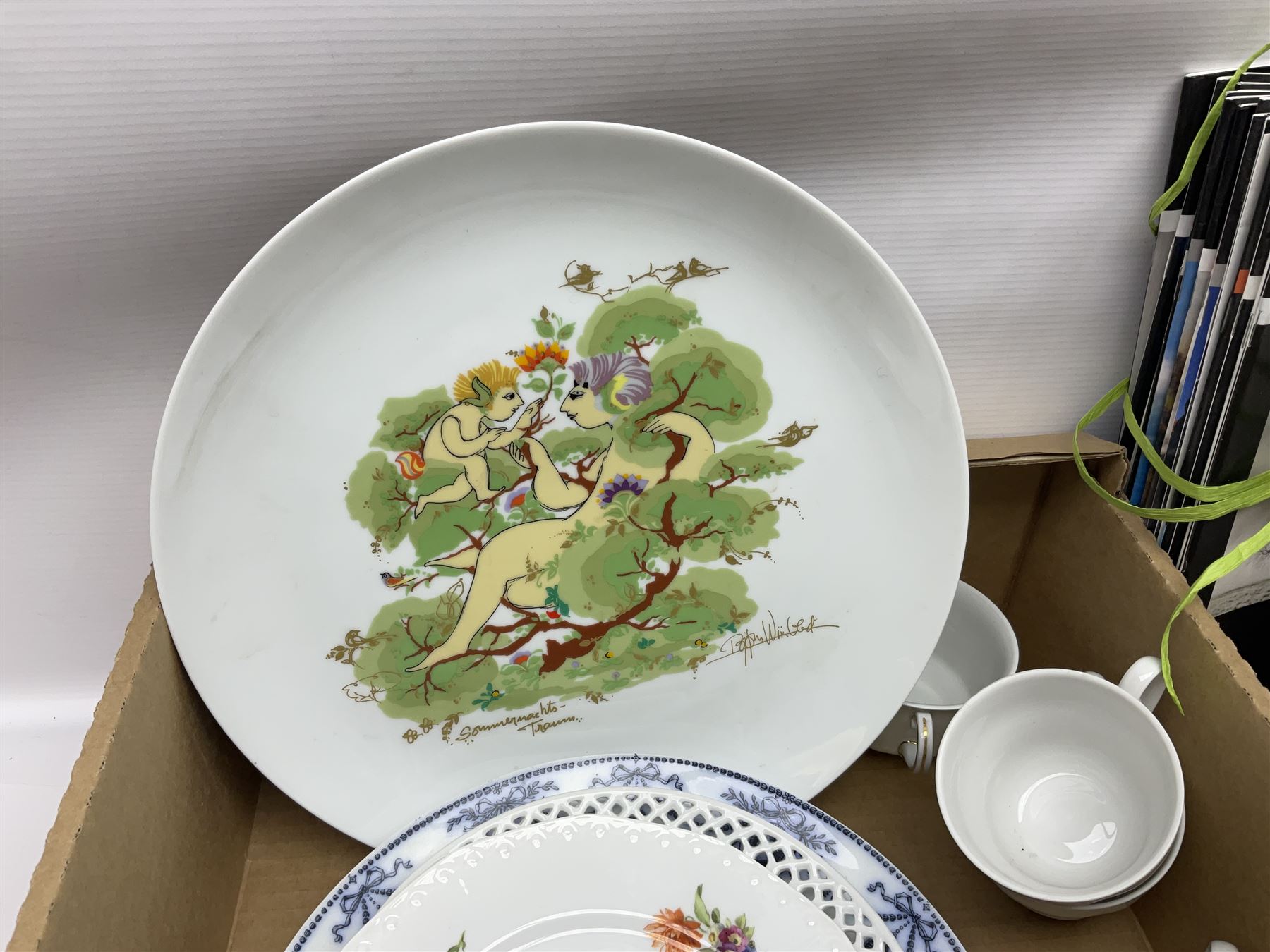 Bjørn Wiinblad for Rosenthal 'Sommer Traum' charger, together with Heinrich & Co plate, pewter cups and other items 