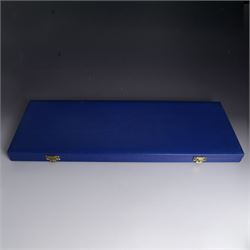 Set of twelve modern silver teaspoons 'The Twelve Zodiac Spoons', all decorated with symbols of the zodiac, hallmarked John Pinches, London 1971, contained within fitted case