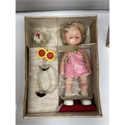 Two boxed Bradgate Penny Puppywalker dolls; Garfield soft toy and Panini sticker album; boxed Stylophone with instructional 45rpm record; and other toys