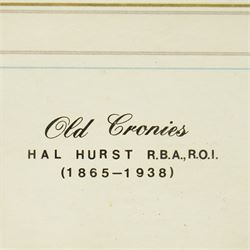 Circle of George Cattermole (British 1800-1868): The Lord's Entrance and Knights at Rest by Sarcophagus, two watercolours signed; (Henry William Lowe) Hurst (British 1865-1938): 'Old Cronies', watercolour signed max 27cm x 42cm (3)