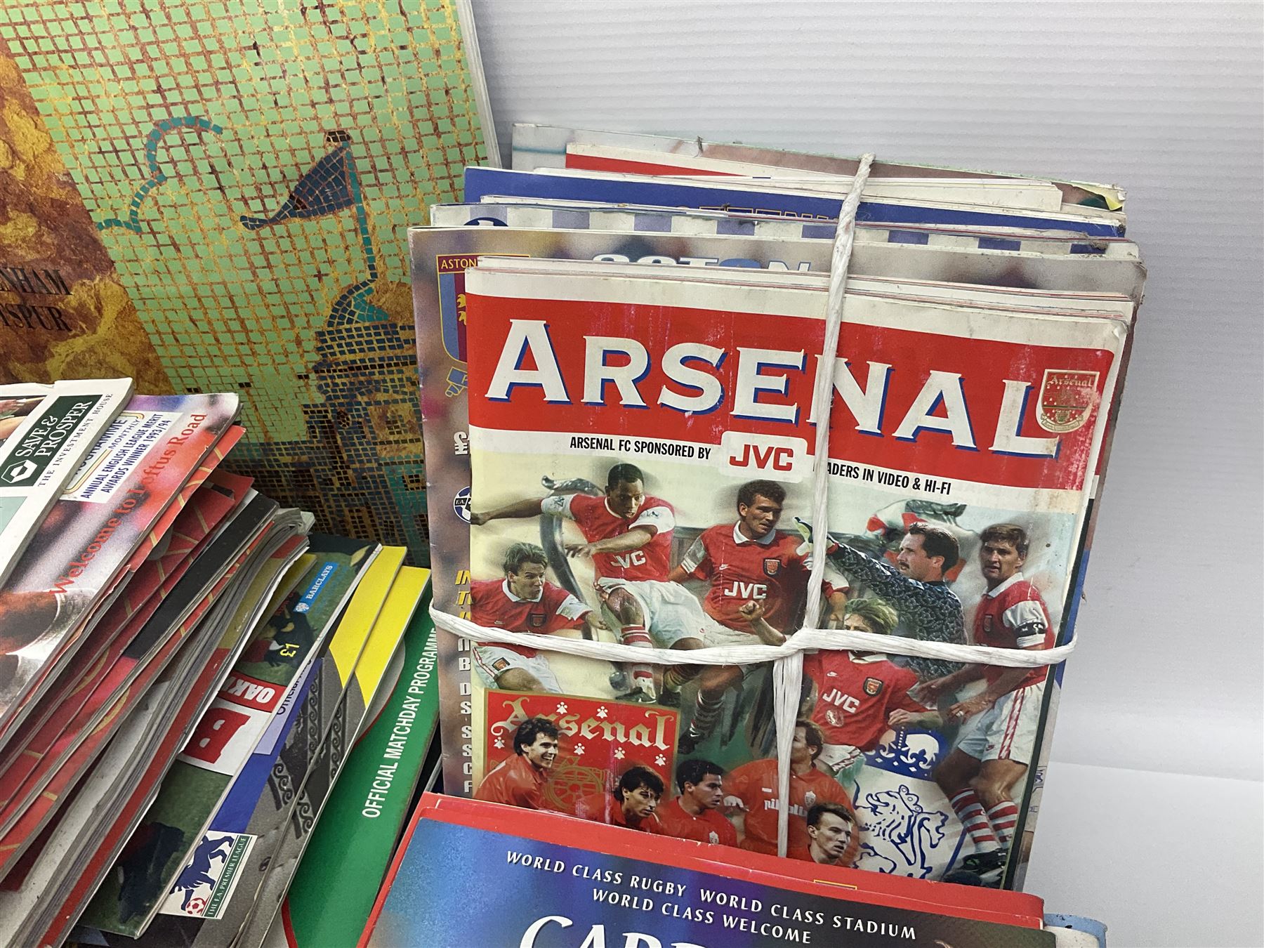 Quantity of mostly football programmes including Wimbledon vs Arsenal Saturday 5th September 1992, Arsenal FC vs Blackburn Rovers Saturday February 26th season 1993/94, Liverpool vs Arsenal Saturday 2nd October 1993, The F.A. Charity Shield Arsenal vs Manchester United 7th August 1993 etc