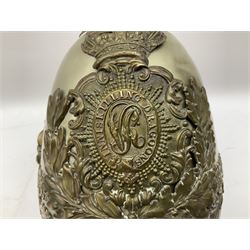 Victorian 1847 Pattern Officer's Helmet of the Inniskilling Dragoons, the white metal skull with gilt fittings including VR cypher to the plate; with leather liner H24cm