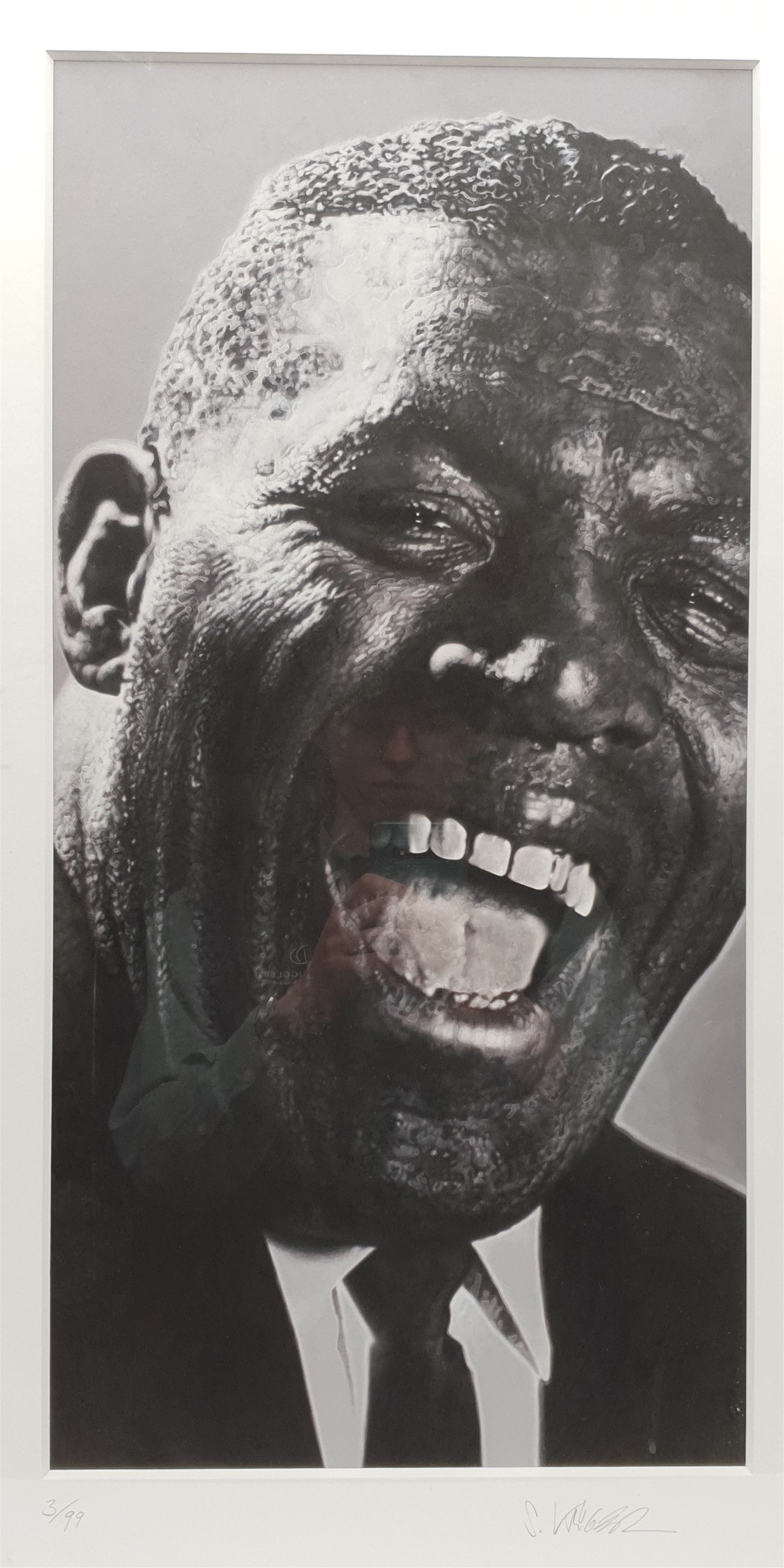 Sebastian Kruger (German 1963-):  Blues singer 'Howling Wolf', limited edition lithograph signed and numbered 3/99 in pencil on the mount 69cm x 35cm  