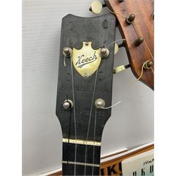 W.D. Keech banjolele pat.219720/23 with etched signature to the back; serial no.A12082 L55cm; and a restored Italian mandolin with segmented lute back; together with three music books