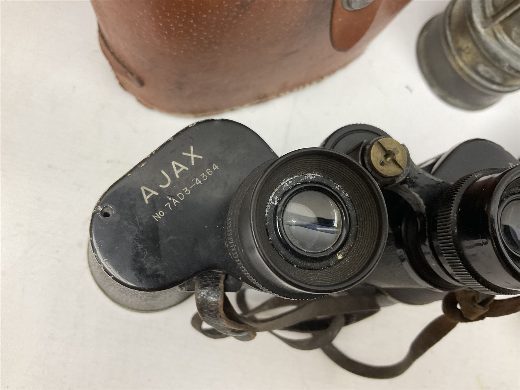 Pair of Lemaire Fabi of Paris mother of pearl opera glasses, together with Ajax 10 x 50 Ajax binoculars, four wooden planes, mining lamp and clay pipe 