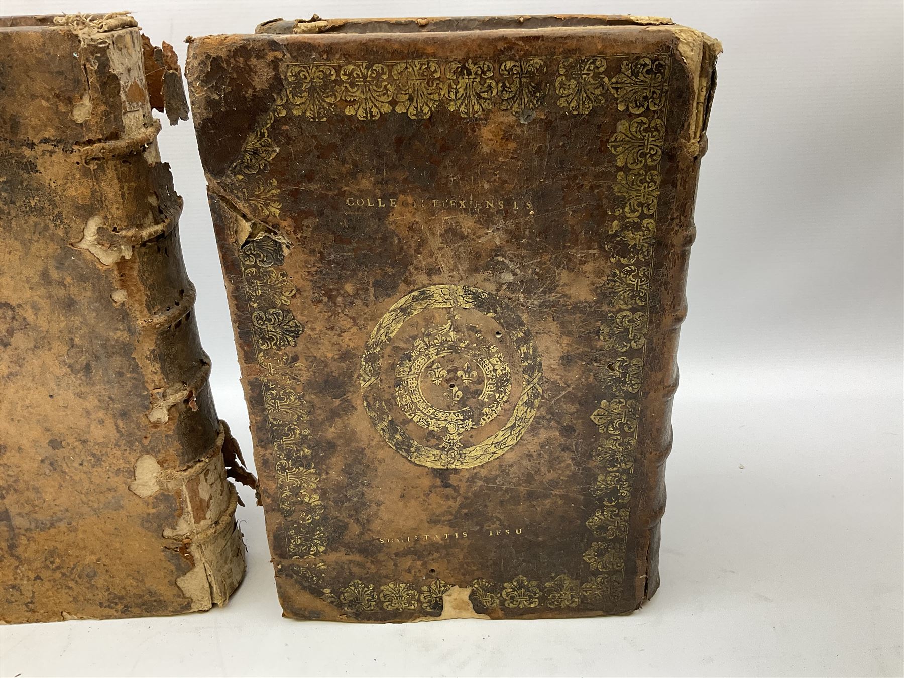 Three 17th century Lugduni (Lyon) printed books each with engraved title page in red and black comprising R.P. Corn Cornelii A Lapide .... Tomus Primus. 1690; R.P. Cornelii Cornelii A Lapide .... 1683; and Hortus Pastorum Sacrae Doctrinae Floribus Polymitus .... 1668. All folio with full calf bindings (3)
