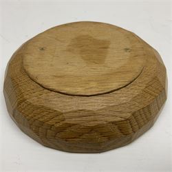 Mouseman - oak circular nut bowl, tooled outer edge carved with mouse signature, by the workshop of Robert Thompson, Kilburn