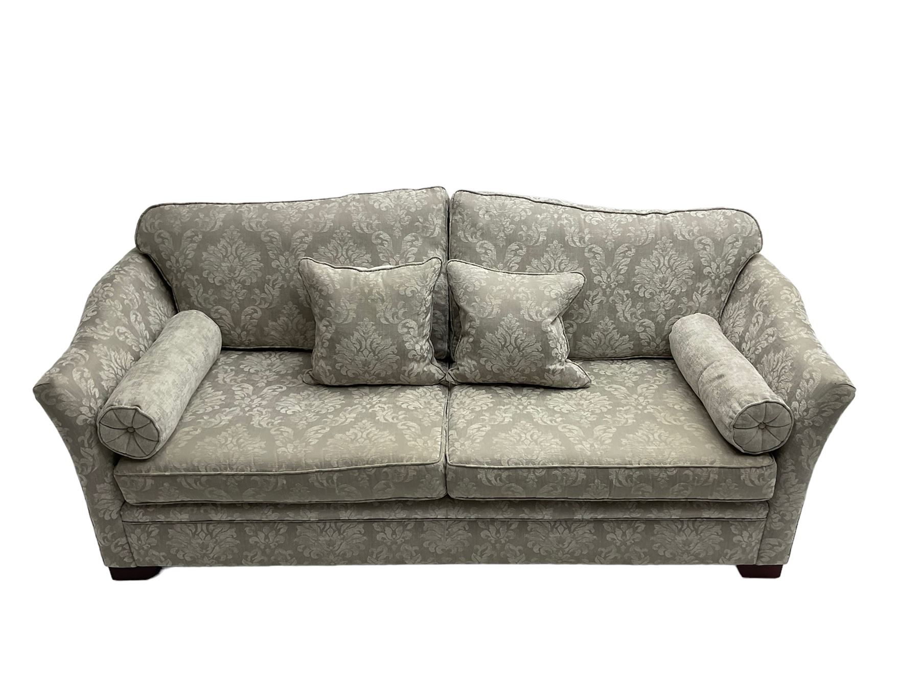 Finline - 'Othello' large three seat sofa, upholstered in light grey silver fabric with foliate pattern
