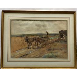 John Atkinson (Staithes Group 1863-1924): 'Cutting Peat', watercolour heightened in white signed, titled verso 37cm x 54cm
Provenance: with Christopher Wood, Motcomb St., London, label verso