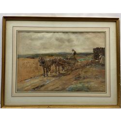 John Atkinson (Staithes Group 1863-1924): 'Cutting Peat', watercolour heightened in white signed, titled verso 37cm x 54cm
Provenance: with Christopher Wood, Motcomb St., London, label verso