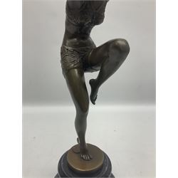 Art Deco style bronze figure of a dancer, upon a marble socle base signed Nick and with foundry mark, H38cm