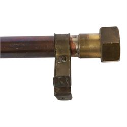 19th century copper ship's bridge voice tube, with applied plaque reading 'Captains Cabin', H123cm