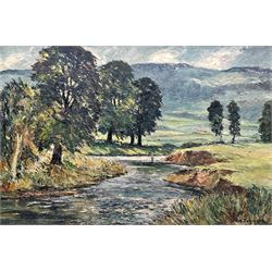 Ken Johnson (British 20th century): 'Trout Waters - The Derwent at Forge Valley', oil on board signed, titled on the mount 50cm x 76cm
