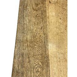 20th century oak refectory dining table, rectangular three plank top, on chamfered square supports 