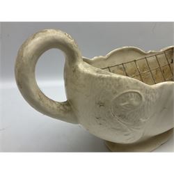 Two Arthur Wood twin handled vases to include one example in the Garden Wall pattern, together with a Beswick Ware merging green, yellow and cream vase, all with marks beneath, tallest H23cm