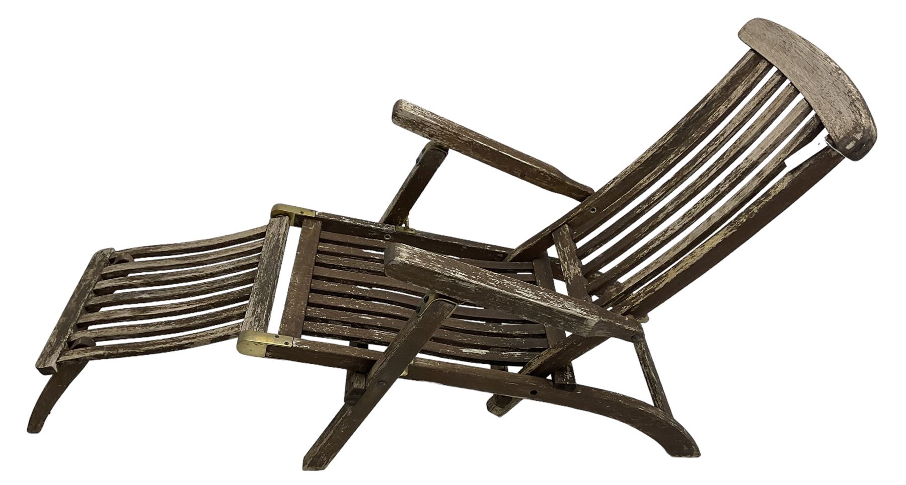 Hardwood framed folding garden steamer chair with fold-out foot rest 