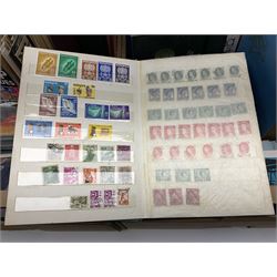 Great British and World stamps including stamps on covers, first day covers, small number of presentation packs, Malaysia, Pitcairn Islands, Papua and New Guinea, Norfolk Island, North Borneo, Malaya etc, housed in various albums, folders and loose, in two boxes