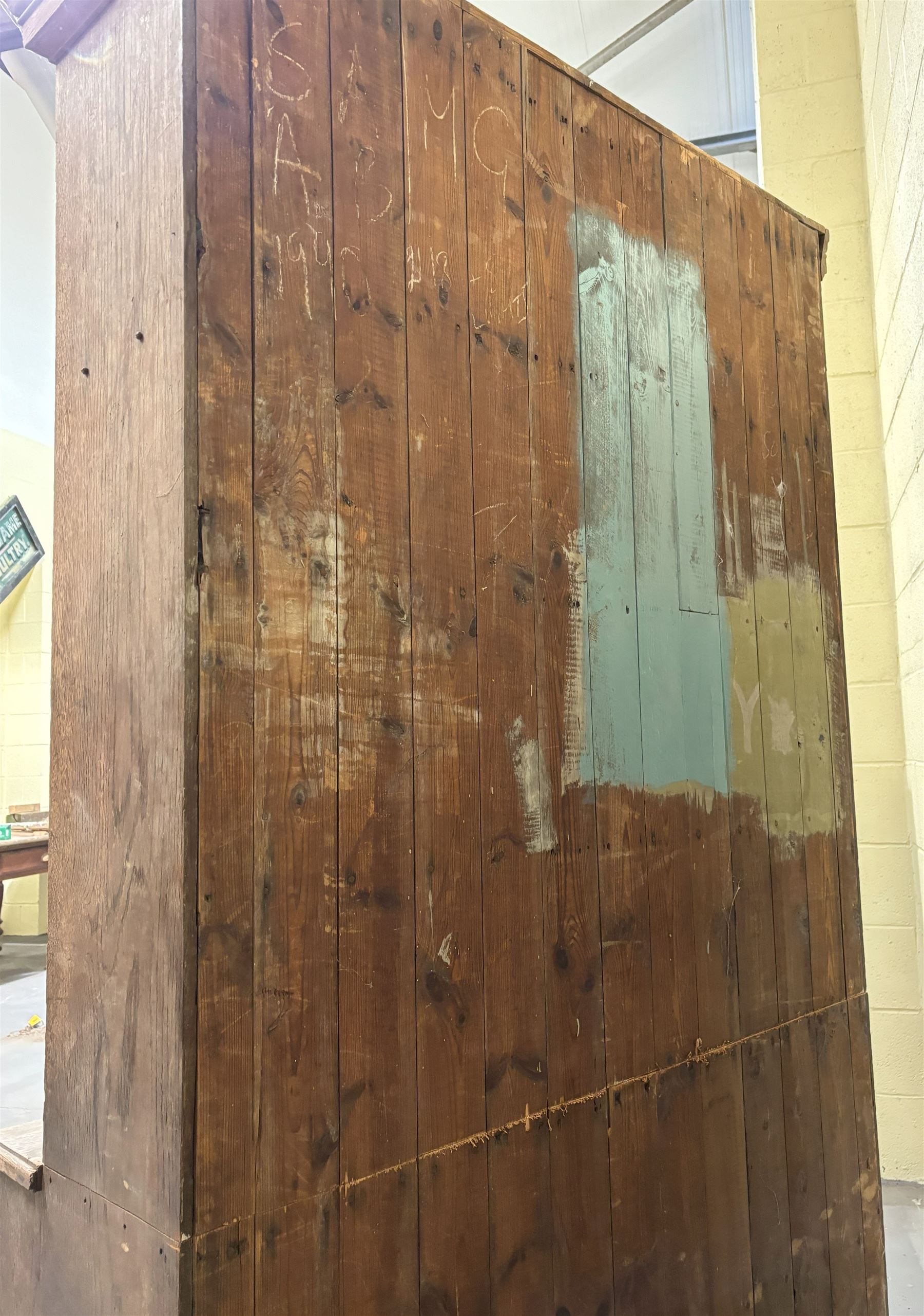 Late Victorian oak cupboard, the moulded cornice above two panelled doors, each enclosing three shelves, the base with two further doors opening to shelves behind. H214cm, W130cm, D48cm. - COLLECTION BY APPOINTMENT FROM: The White House, Thirsk Road, Easingwold, York, YO61 3NF - CALL 01723 507111 TO ARRANGE