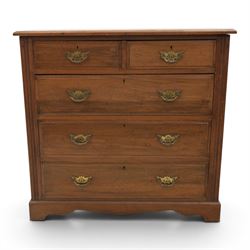 19th century mahogany chest, two short over three long drawers with pierced brass handles, raised on bracket feet 