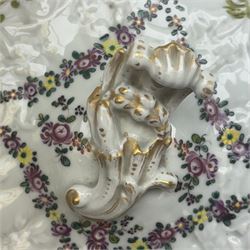 19th Century French faience tureen and cover, decorated with floral swag and net detail with gilt scrollwork handles, raised on four scroll feet, H20cm