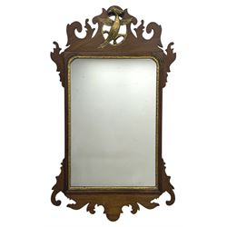 Early 20th century Chippendale revival mahogany wall mirror, shaped and pierced frame with...