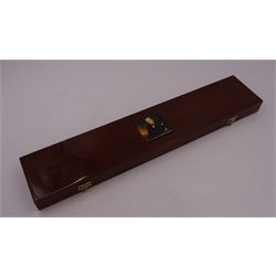 Modern silver 'Churchill Rule of Life' ruler, by Richard Jarvis of Pall Mall, engraved with the significant events and dates of Winston Churchill's life, from his birth in 1874 to his funeral in 1965, hallmarked Richard Jarvis, London 2007, L33.5cm, within wooden fitted case, with applied portrait to cover and silk and velvet lined interior