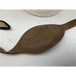 WW2 RAF sidecap dated 1942 with badge and buttons; quantity of RAF metal and cloth badges, pips and buttons; and paratrooper's helmet chin strap
