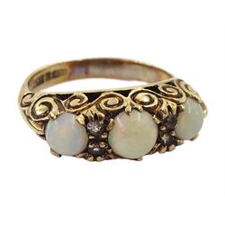 Silver charm bracelet including Welsh dragon, globe, British bull dog, pig, devil and fish, 9ct gold opal and cubic zirconia ring and three silver brooches