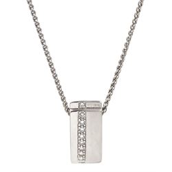 18ct white gold diamond set pendant, hallmarked, on 18ct white gold wheat chain necklace, stamped 750