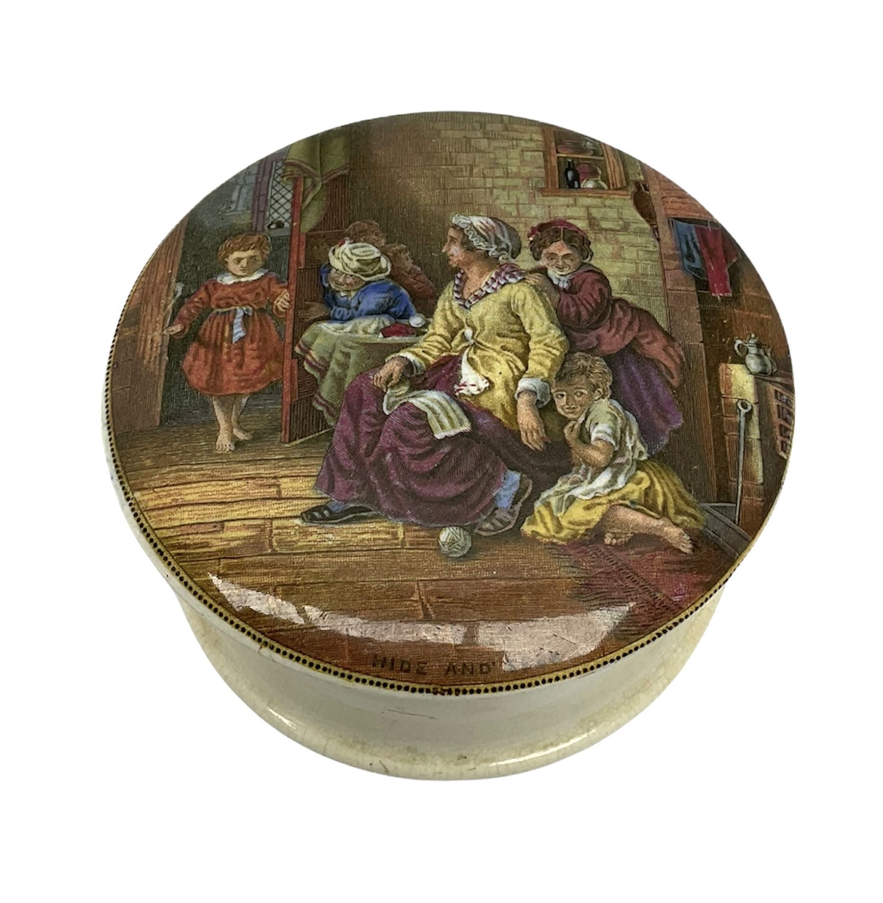 Victorian Prattware pot lid and base 