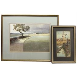 Jon Peaty (British 1914-1991): 'Farm Near Walton', watercolour signed and dated '89 together with Dutch School (19th/20th century): River and Windmill Scene, watercolour indistinctly signed max 30cm x 42cm (2)