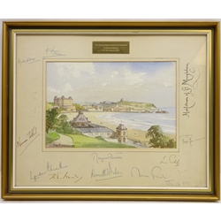  Scarborough South Bay, watercolour signed by Don Micklethwaite  (British 1936-), presented at the 27th Annual Young Conservative Conference 1987, signed in the mount by Margaret Thatcher, Norman Tebbit, Baron Hailsham of Marylebone, Norman Fowler, Kenneth Baker etc, including mount 31cm x 38cm  