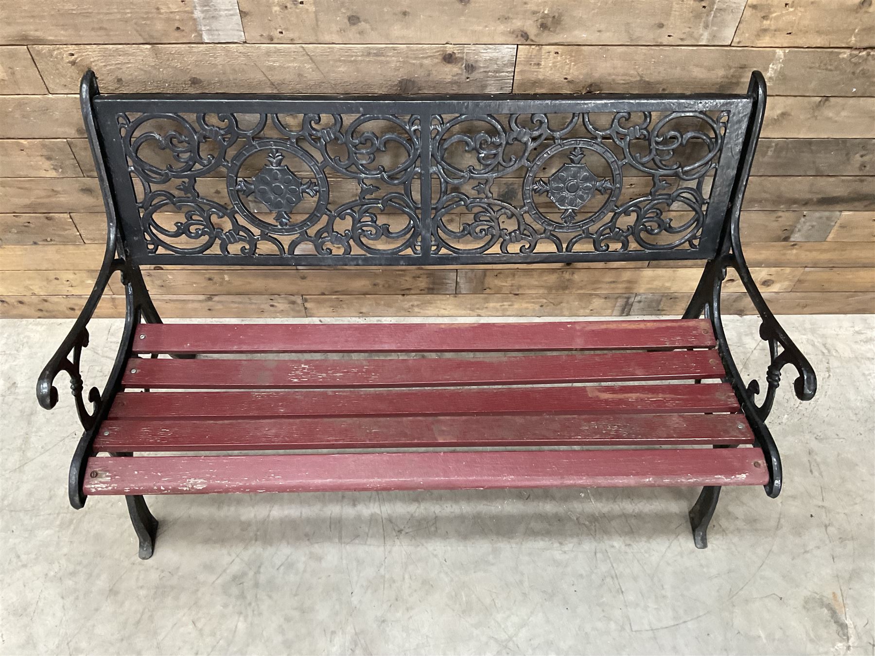 Cast iron and wood slatted garden bench