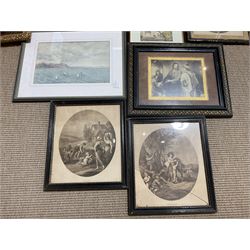 Seven watercolours, crystoleum, three mezzotints, etc