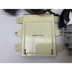 Collection of phone headsets, including GPO bakelite examples, together with other telephone parts 