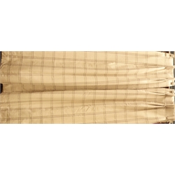  Pair thermal lined curtains, cream ground with checkered pattern, W190cm, Drop - 210cm  
