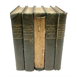 Lewis Samuel: A Topographical Dictionary of England. 1835 Third edition. Five volumes. Includes fifth volume with one-hundred and sixteen parliamentary boundary maps, County maps, folding map of England and Wales and plan of London. Uniformly bound in green cloth (5)