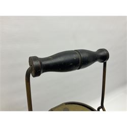 Large brass maritime lamp by Griffiths & Sons Birmingham with swing handle, threaded mounting bracket and associated oil burner, H41cm excluding handle