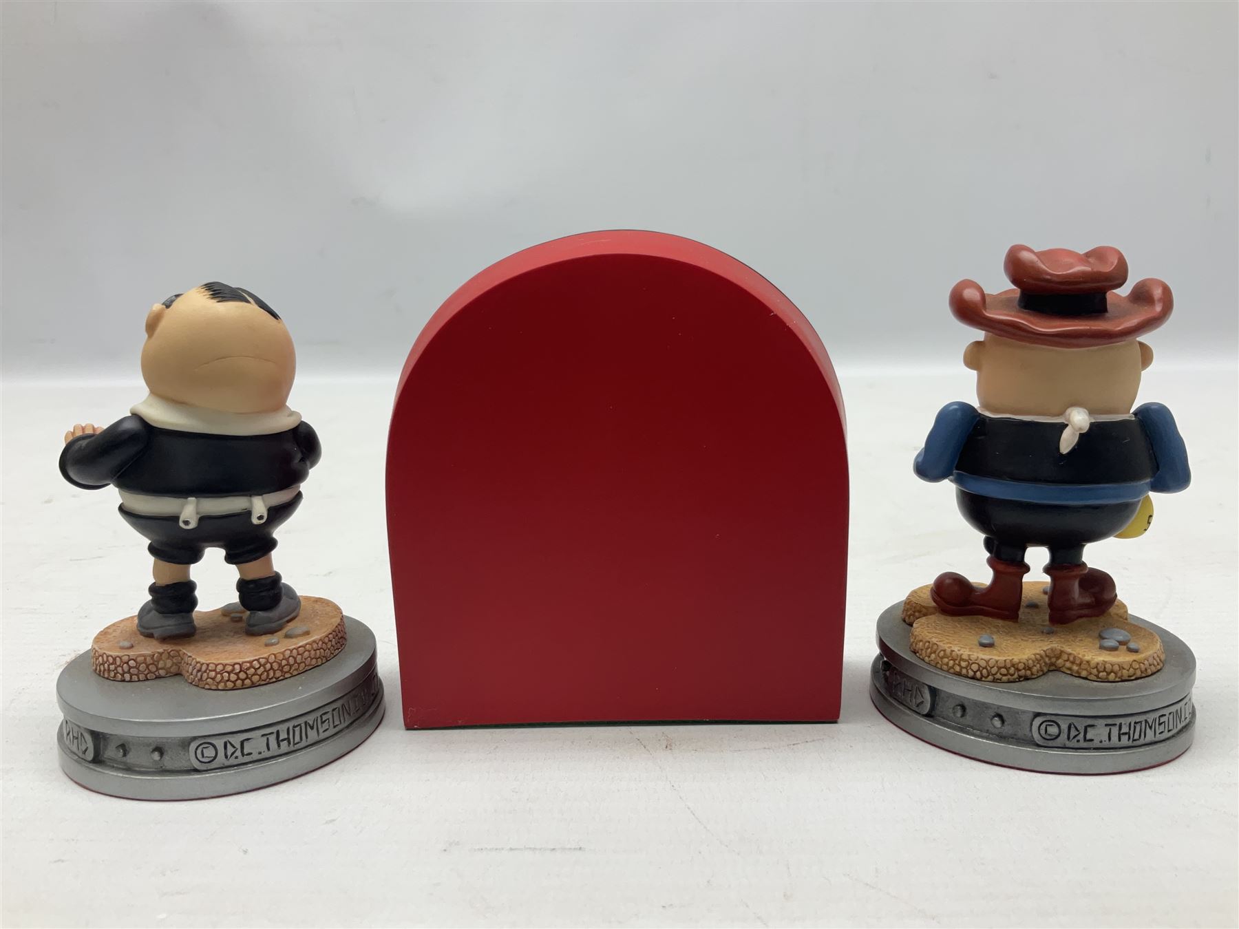 Ten Robert Harrop figures from the Beano Dandy collection, comprising Desperate Dan Keep on Rolling BDS10, Hank From The Three Bears BD37, Desperate Dan CBD15, Little Plum CBD23, 'Erbert CBD16, Fatty CBD08, Babyface Finlayson CBD06, Roger the Dodger CBD04, Beryl the Peril CBD17 and Collectors Plaque BDCP, all with boxes