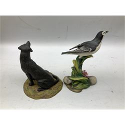 Beswick Greenfinch, Beswick Song Thrush, together with Coalport Pied wagtail, Aynsley Grouse and other animal figures 