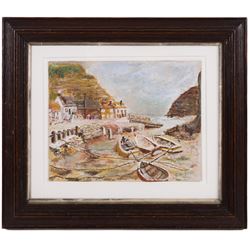 English School (Contemporary): 'Staithes', oil on paper indistinctly signed, titled verso 18cm x 22cm 