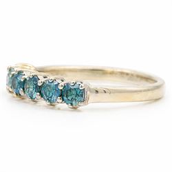 14ct white gold fancy blue diamond ring, set with seven round brilliant cut diamonds, stamped 14k, total diamond weight 0.94 carat