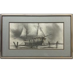 Joseph Hamilton (British 20th Century): Mooring Ships, pair oil pastel sketches indistinctly signed 24cm x 49cm (2)