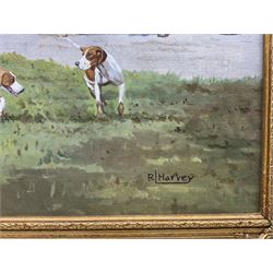 Reginald Llewellyn Harvey (British 1888-1973): 'Arriving at the Meet', oil on canvas signed, titled on label verso 49cm x 74cm 