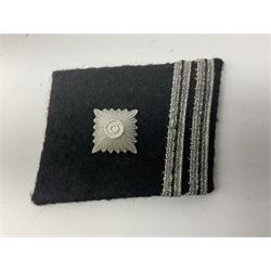 Two WW2 German 'SS' uniform cloth collar patches and sleeve eagle for Schafuhrer rank (3)