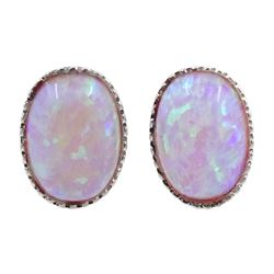 Pair of silver oval opal earrings, stamped 925