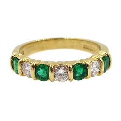  18ct gold seven stone emerald and diamond half eternity ring, hallmarked  