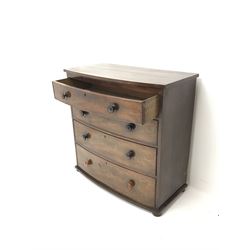 Victorian mahogany bow front chest, four drawers, turned handles