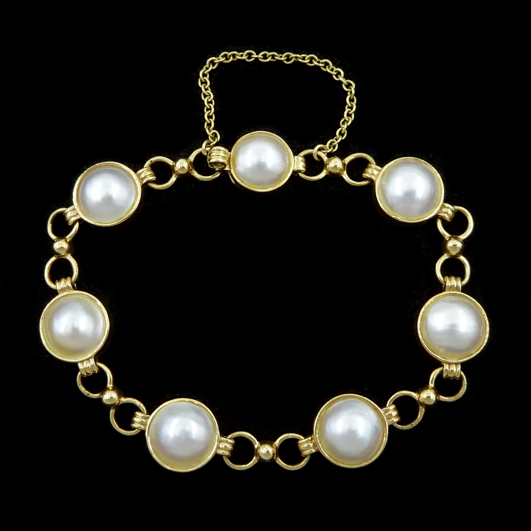 9ct gold mabe pearl and fancy link bracelet, Sheffield 2001